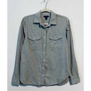 J Crew Top Womens 8 Gray Polka Dot Button Up Long Sleeve Cotton Preppy Classic